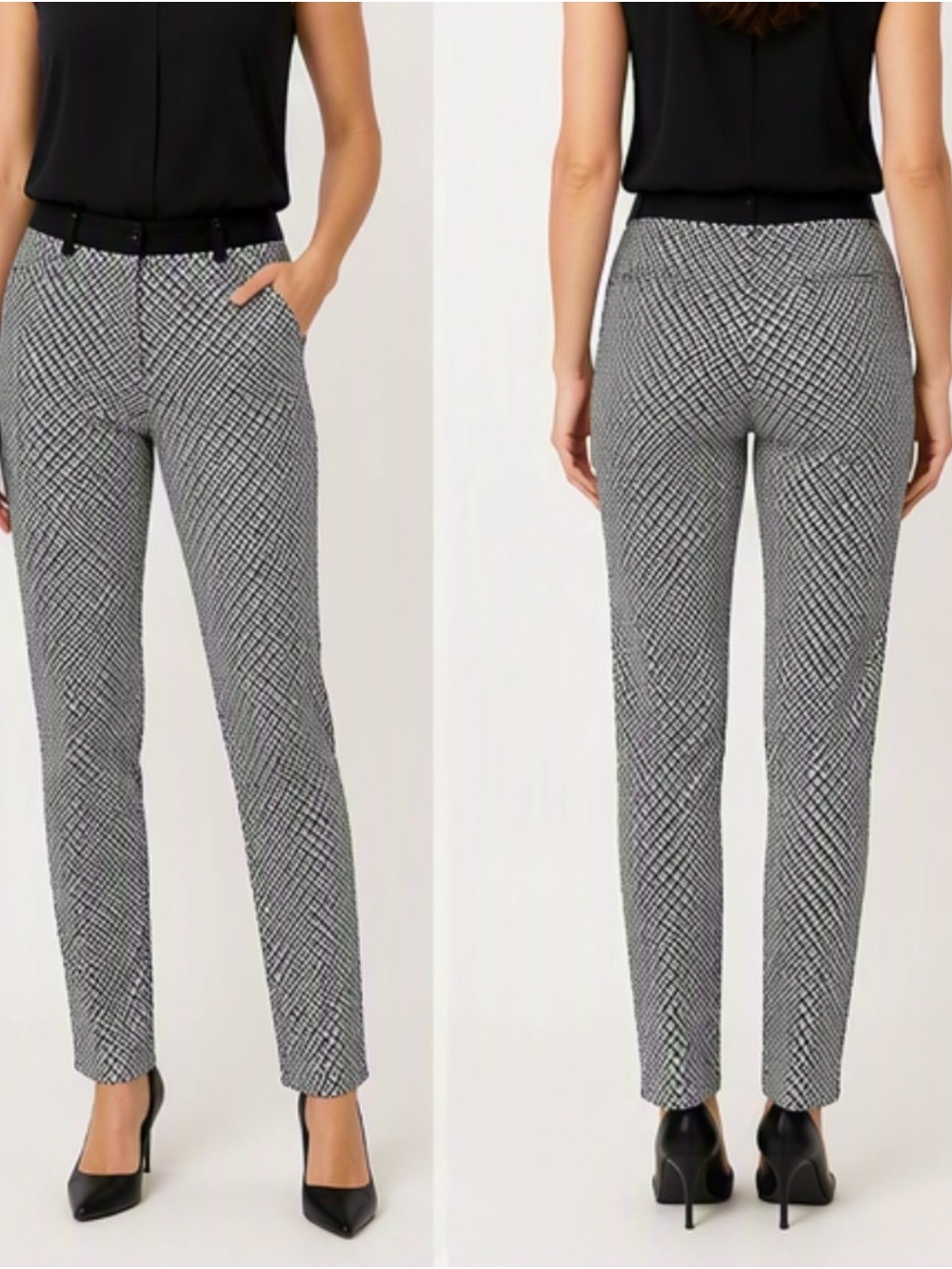 Tristan Straight Leg Pants in Black & White Micro-Print